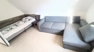 Ein Sitzbereich in der Unterkunft Opel2-Apartmenhaus
