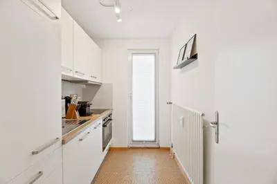 Küche/Küchenzeile in der Unterkunft Kingsize Bett, Balkon, Arbeitsplatz, Netflix