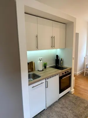 Küche/Küchenzeile in der Unterkunft BELLA - Business&Family Ap 12, 100m zum Konzerteingang Schloß, Parkplatz, SmartTV, Netflix, Waschmaschine, 24h Checkin, 36qm