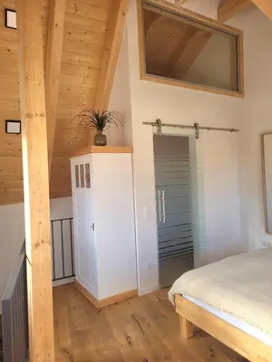 Ein Bett oder Betten in einem Zimmer der Unterkunft Ferienwohnung Zimmerplätz'l