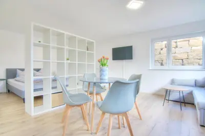 TV/Unterhaltungsangebot in der Unterkunft Modernes Wohlfühl-Apartment mit Glasfaser-WLAN, Parkplatz in der Nähe & Küche in Bad Wimpfen