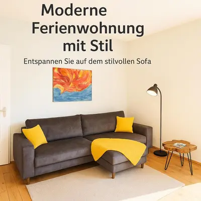 Ein Sitzbereich in der Unterkunft Traumhafte Wohnung mit Balkon & Flussblick in Neckarsteinach, 15km Heidelberg
