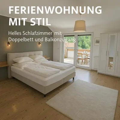 Ein Bett oder Betten in einem Zimmer der Unterkunft Traumhafte Wohnung mit Balkon & Flussblick in Neckarsteinach, 15km Heidelberg