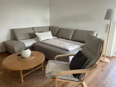 Ein Sitzbereich in der Unterkunft 1Zimmer mit Küche, Bad & Terrasse in Friolzheim
