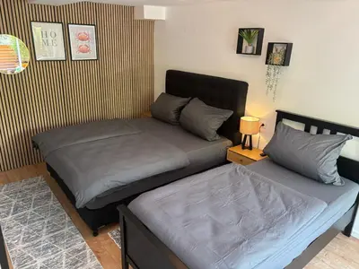 Ein Bett oder Betten in einem Zimmer der Unterkunft RIVERSIDE Cozy Apartment an der Weschnitz