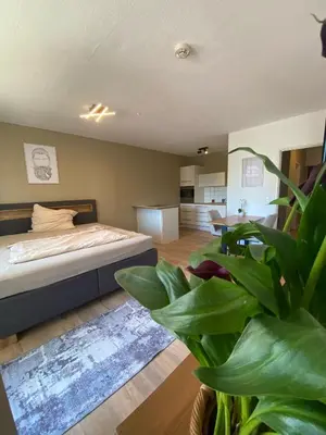 Ein Bett oder Betten in einem Zimmer der Unterkunft 1-Zimmerwohnung mit Balkon
