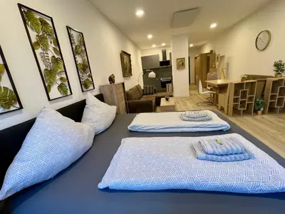Ein Sitzbereich in der Unterkunft NEU Goldstadt Gallery City Suite Zentrum Pforzheim am Schlössle