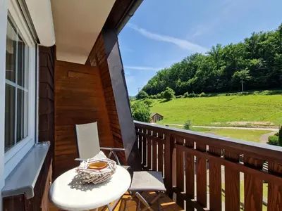 Ein Balkon oder eine Terrasse in der Unterkunft Waldquelle Vital Gästehaus