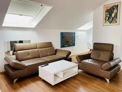 Ein Sitzbereich in der Unterkunft LEO Apartments