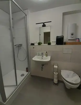 Ein Badezimmer in der Unterkunft Apartment am Palmenhaus