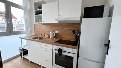 Küche/Küchenzeile in der Unterkunft Böhl Station Appartments