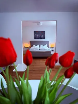 Ein Bett oder Betten in einem Zimmer der Unterkunft Rebenglück in Göcklingen
