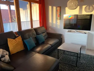 Ein Sitzbereich in der Unterkunft Ferienwohnung mit Weitblick