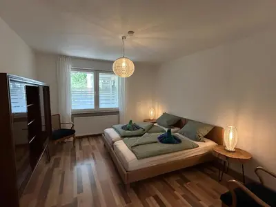 Ein Sitzbereich in der Unterkunft Wohnung nahe Naturschutzgebiet