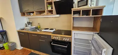 Küche/Küchenzeile in der Unterkunft Modernisiertes Gartenapartment