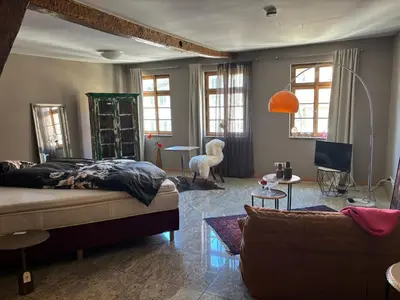 Ein Sitzbereich in der Unterkunft Bretten Suites
