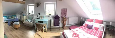 Ein Bett oder Betten in einem Zimmer der Unterkunft Appartement mit Panoramablick über Aschaffenburg