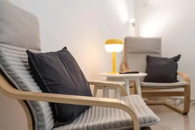 Ein Sitzbereich in der Unterkunft 2-Zimmer-Apartment-mit-4-Einzelbetten