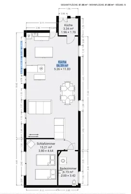 Grundriss der Unterkunft Alte Kammfabrik OG