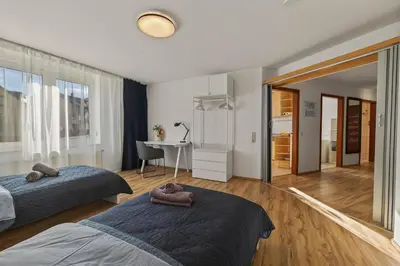 Ein Bett oder Betten in einem Zimmer der Unterkunft Großes 3-Zimmer Apartment in Bretten für bis zu 7 Personen , Parkplatz