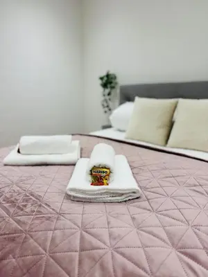 Ein Bett oder Betten in einem Zimmer der Unterkunft NIRO I Exklusive Residenz - Historischer Ballsaal - Deluxe, Infrarotkabine, Pac-Man, Parkplatz, TV