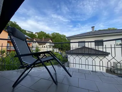 Ein Balkon oder eine Terrasse in der Unterkunft Pension am Waldrand