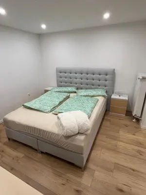 Ein Bett oder Betten in einem Zimmer der Unterkunft Expat Apartment Furnished Near Heidelberg Center