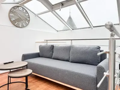 Ein Sitzbereich in der Unterkunft Urban Stay Karlsruhe Akademie frieden apartments