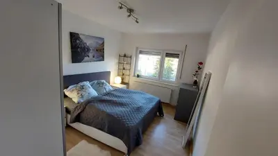 Ein Bett oder Betten in einem Zimmer der Unterkunft Cozy Big Luxus Apartment Mannheim Schwetzingerstadt Oststadt