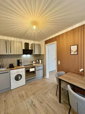 Küche/Küchenzeile in der Unterkunft Modern apartment 2 for fitters with parking space in Lampertheim