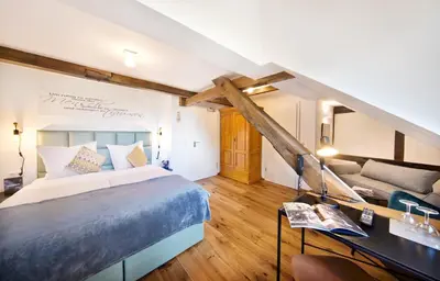 Ein Bett oder Betten in einem Zimmer der Unterkunft Jordan's Untermühle