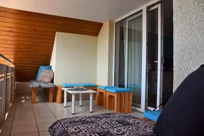 Ein Sitzbereich in der Unterkunft Ferienwohnung auf dem Dorf, Külsheim