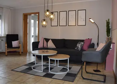 Ein Sitzbereich in der Unterkunft Ferienwohnung auf dem Dorf, Külsheim