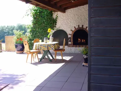 Ein Balkon oder eine Terrasse in der Unterkunft Ellernhof im Spessart