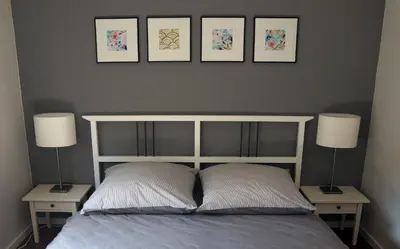 Ein Bett oder Betten in einem Zimmer der Unterkunft Ruhige Ferienwohnung mit Fernblick