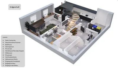 Grundriss der Unterkunft HOUSE 756 MAINZ - DESIGN-FERIENHAUS, 4 Schlafzimmer, 3 Bäder, SAUNA & Kamin