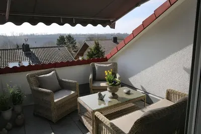 Ein Balkon oder eine Terrasse in der Unterkunft Apartment mit Designerküche, Loggia Ludwigsburg nahe Stuttgart