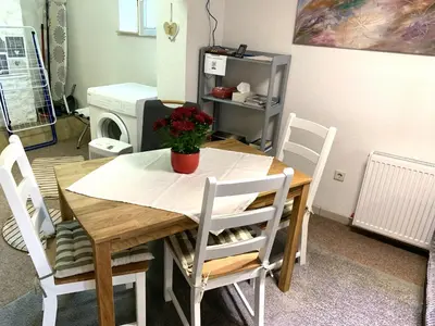 Küche/Küchenzeile in der Unterkunft Ferienwohnung am Kocher-Jagst Radweg