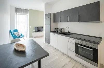 Küche/Küchenzeile in der Unterkunft Prime Park Apartment Aschaffenburg mit Terrasse