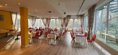 Ein Restaurant oder anderes Speiselokal in der Unterkunft Flörsheimer Hof