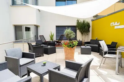 Ein Sitzbereich in der Unterkunft Lanzcarré Hotel Mannheim, a member of Radisson Individuals