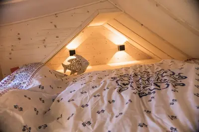 Ein Bett oder Betten in einem Zimmer der Unterkunft Tiny-Haus im Südhessischen Ried