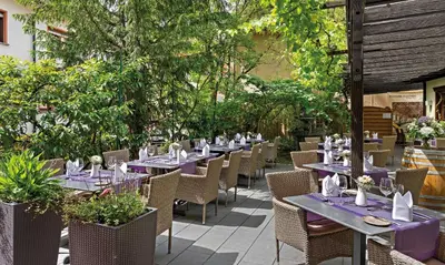 Ein Garten an der Unterkunft Pfalzhotel Asselheim