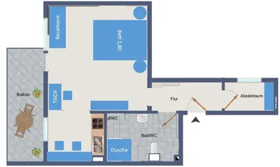 Grundriss der Unterkunft Studio HIRSCH56 - Zentral-Ruhig-Terrasse-Netflix