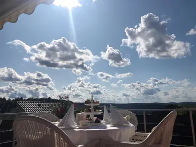 Ein Balkon oder eine Terrasse in der Unterkunft Odenwald Chalet