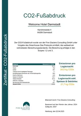 Ein Zertifikat, Auszeichnung, Logo oder anderes Dokument, das in der Unterkunft Welcome Hotel Darmstadt City Center ausgestellt ist