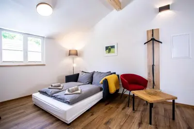 Ein Sitzbereich in der Unterkunft Siegelsbacher Mühle