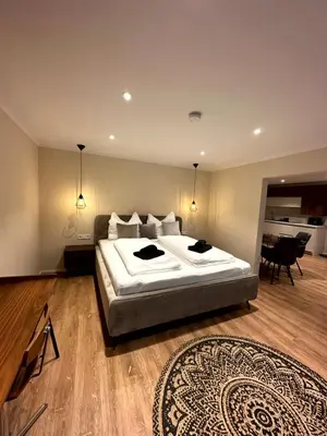 Ein Bett oder Betten in einem Zimmer der Unterkunft Stadtvilla Apartments Ferienwohnungen Weinsberg