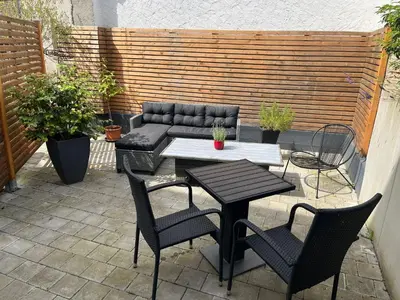 Ein Sitzbereich in der Unterkunft Rheinhessen Apartment