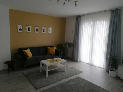 Ein Sitzbereich in der Unterkunft Ferienwohnung Lieblingsplatz